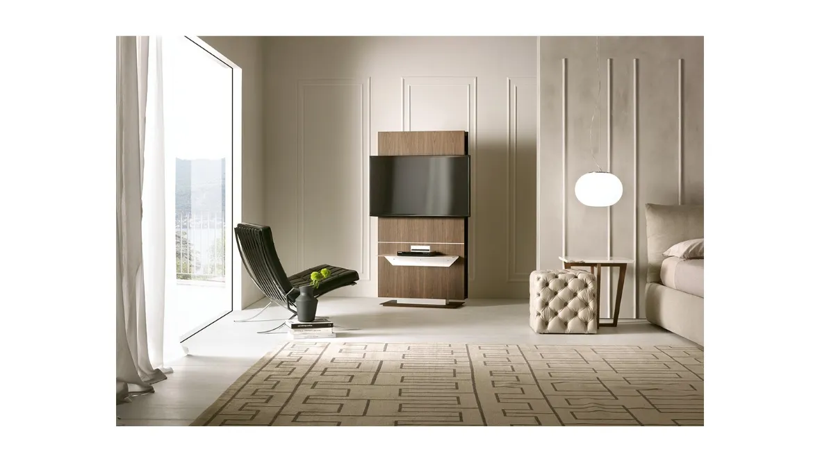 Mobile Porta Tv girevole in legno con mensola porta decoder in alluminio ossidato Lounge di Pacini e Cappellini