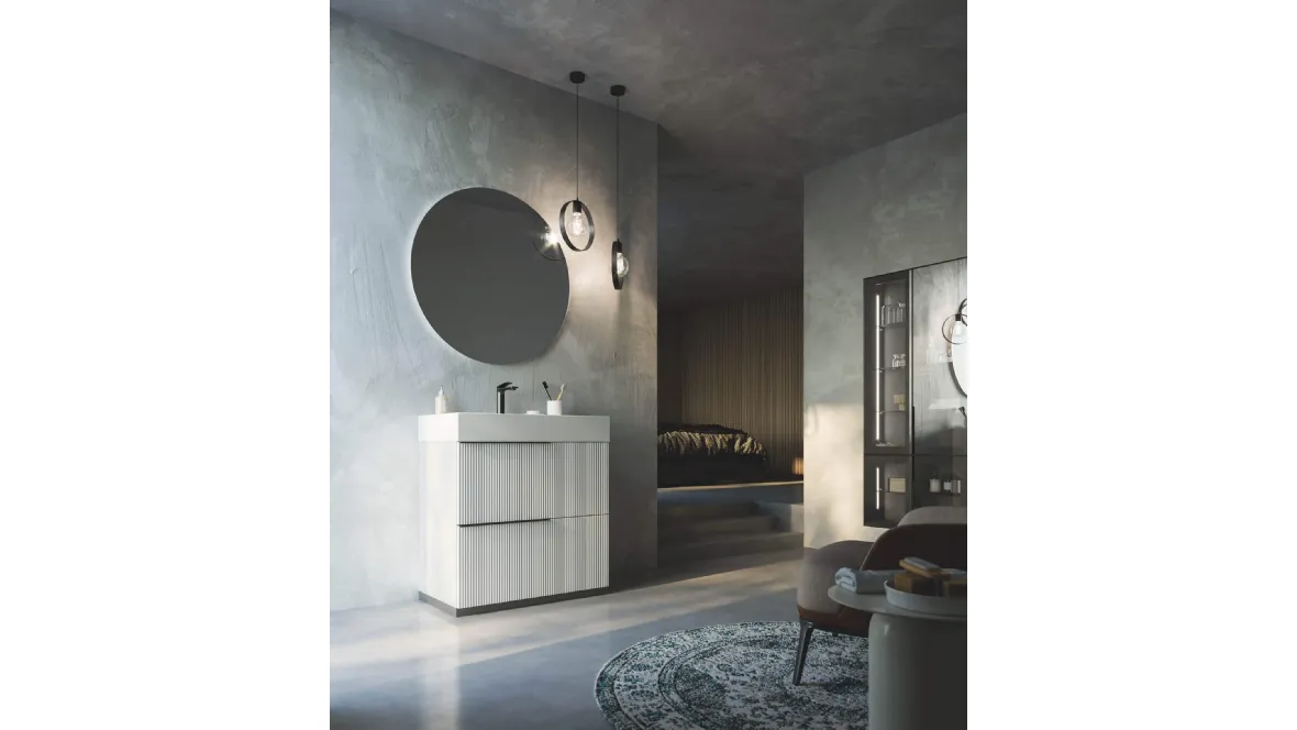 Mobile da Bagno a terra laccato opaco Bianco con lavabo in ceramica Vertigo 02 di Puntotre