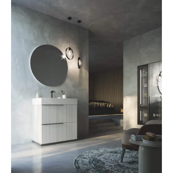 Mobile da Bagno a terra laccato opaco Bianco con lavabo in ceramica Vertigo 02 di Puntotre