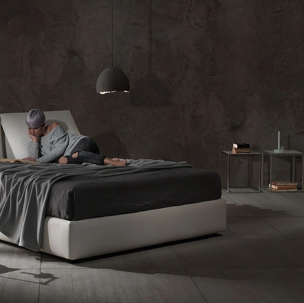 Letto matrimoniale Zoè Tre Ring 28 in vellutino imbottito di Excò