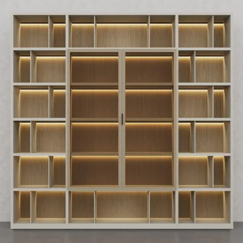 Libreria in laccato Creta e essenza legno Barrique di Fratelli Elli