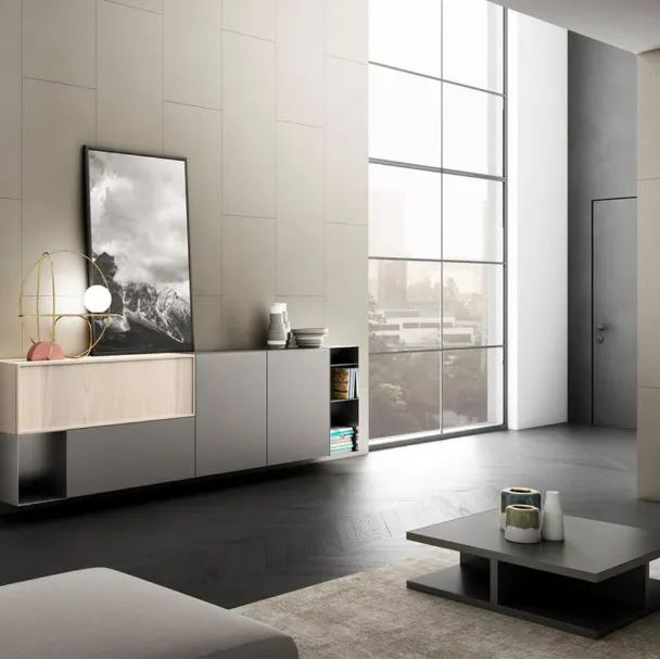 Madia sospesa Living 04 in laccato opaco lavagna e Aria Larice Cortina di Arredo3