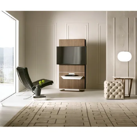 Mobile Porta Tv girevole in legno con mensola porta decoder in alluminio ossidato Lounge di Pacini e Cappellini