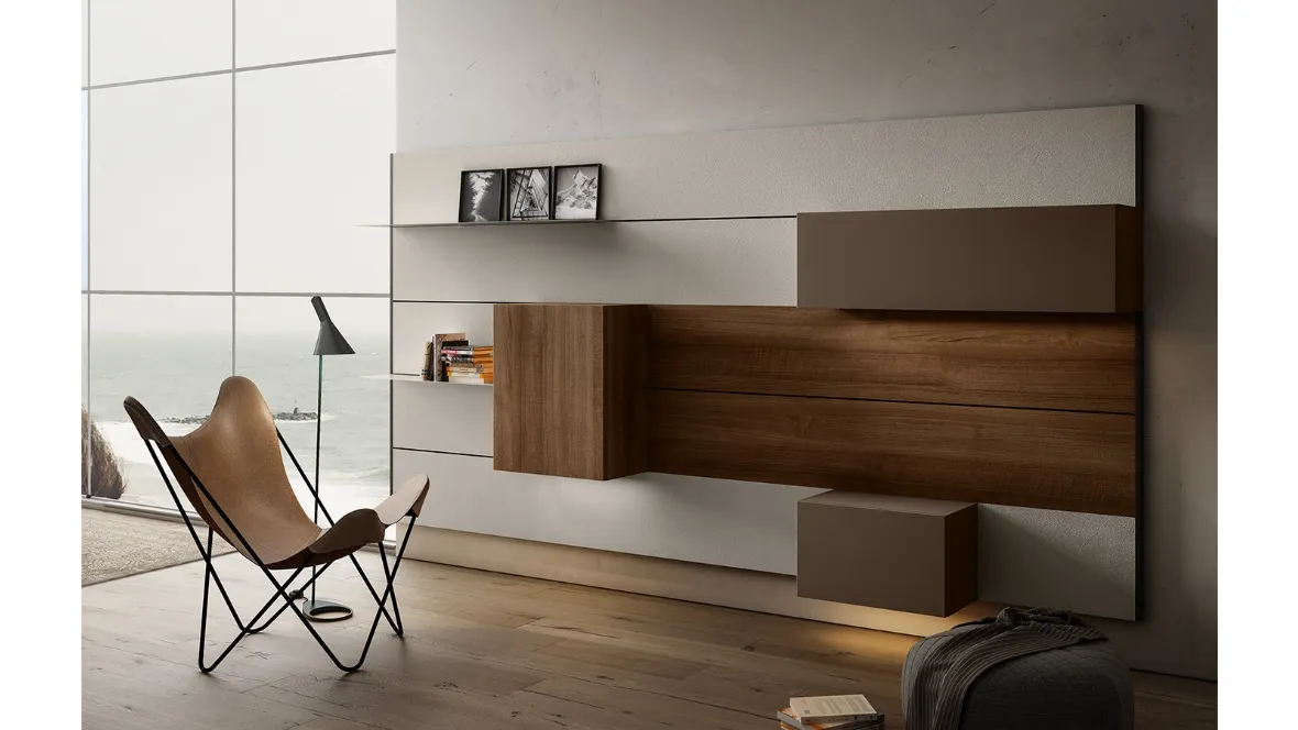Mobile sospeso Living 01 in Noce e laccato opaco di Arredo3