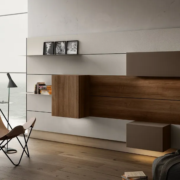 Mobile sospeso Living 01 in Noce e laccato opaco di Arredo3
