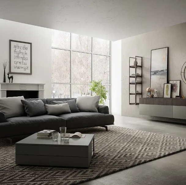 Mobile sospeso Living 03 in laccato opaco grigio e Noce bruno di Arredo3
