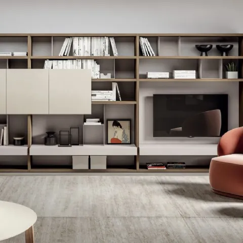 Parete Attrezzata MOOD 10 in laccato opaco e nobilitato design plissé di Dielle Modus