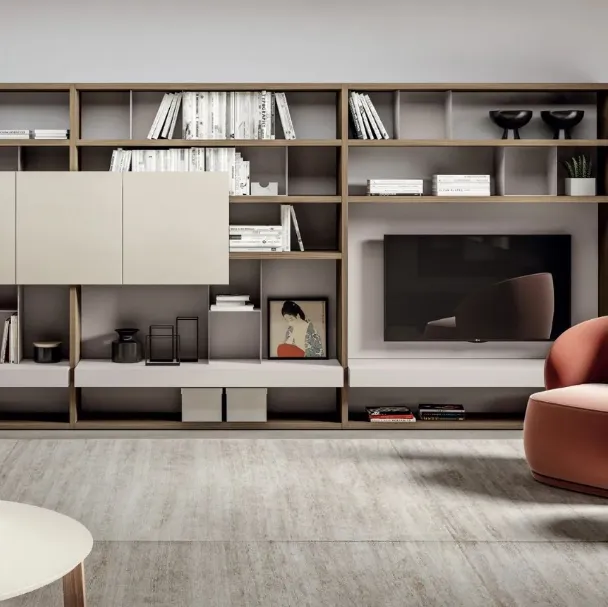 Parete Attrezzata MOOD 10 in laccato opaco e nobilitato design plissé di Dielle Modus