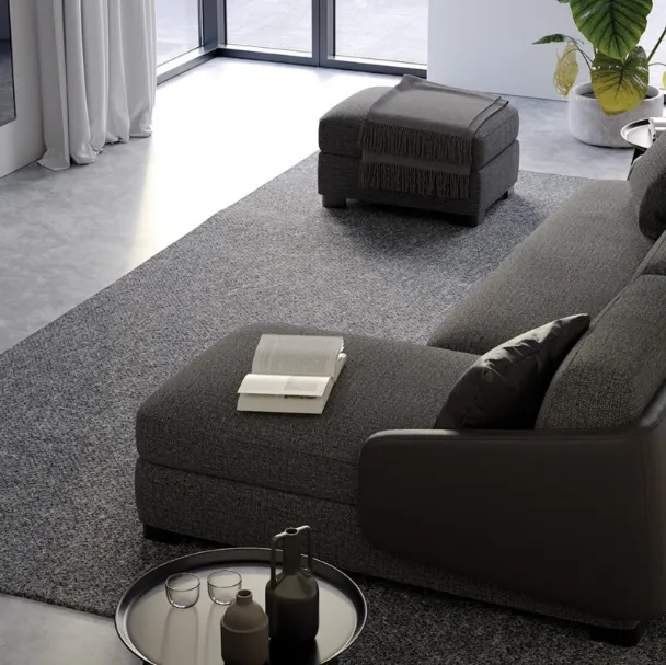 Divano letto Vivien in tessuto e pelle con penisola di Milano Bedding