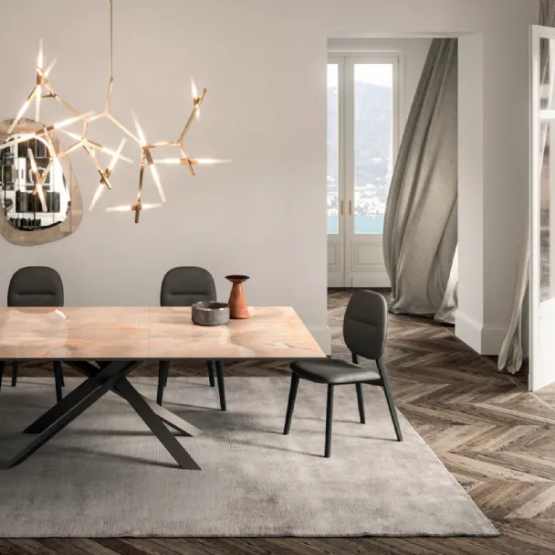 Tavolo rettangolare in marble glass e base in metallo 4X4 Allungabile di Ozzio