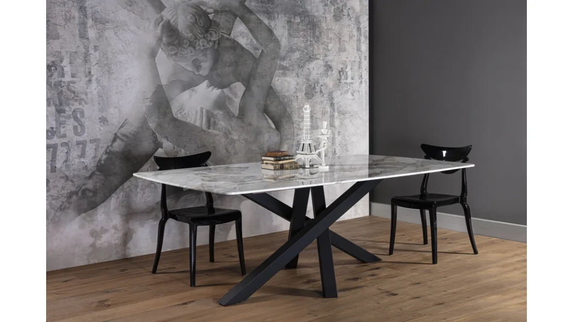 Tavolo King con piano in marmo Calacatta Gold di Elementi