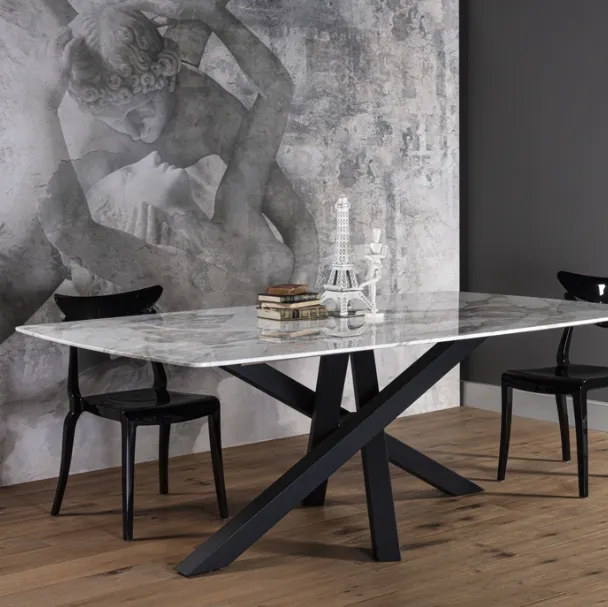 Tavolo King con piano in marmo Calacatta Gold di Elementi