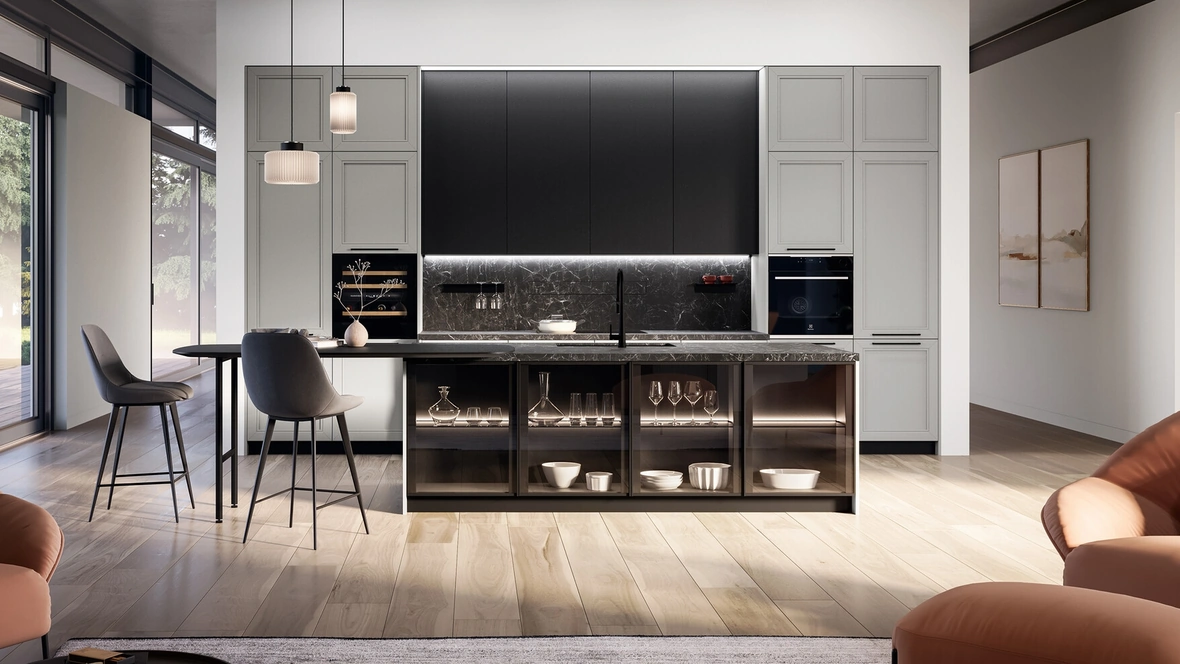 Cucina Classica in laccato a poro aperto con isola Opera di Arredo3