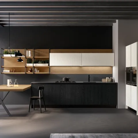 Cucina Moderna lineare Asia in laccato poro aperto Bianco e Nero opaco con top HPL Fenix Nero di Arredo3