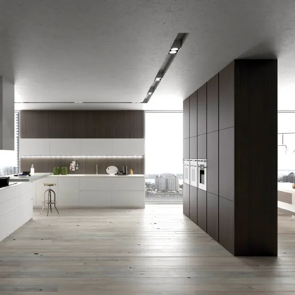 Cucina Moderne Forty5 Olmo Caffè e Laccato opaco Bianco di Valdesign