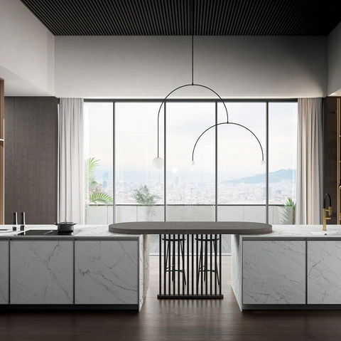 Cucina Moderna in laminam statuarietto con penisola Kronos di Arredo3
