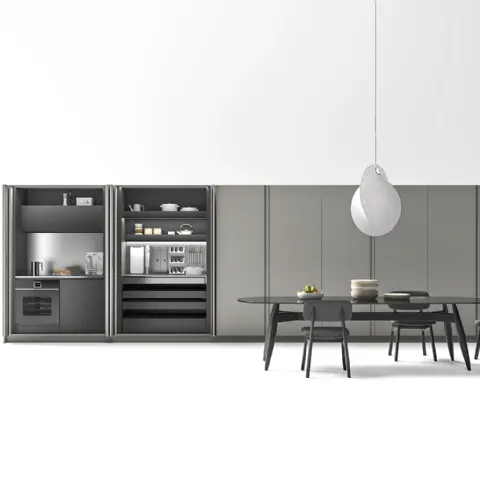 Cucina Moderna lineare Logica 03 in laccato opaco Platino e Antracite di Valdesign