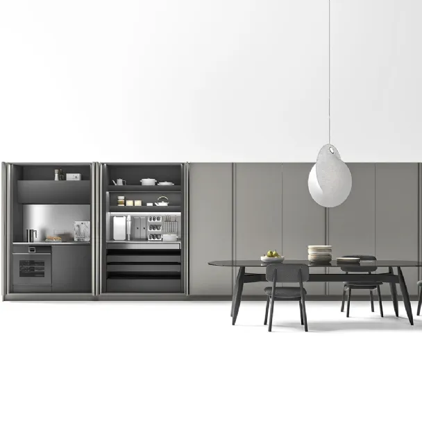 Cucina Moderna lineare Logica 03 in laccato opaco Platino e Antracite di Valdesign