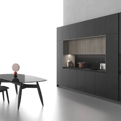 Cucina Moderne Logica L40 Laccato Nero e pensili Noce Cenere di Valdesign