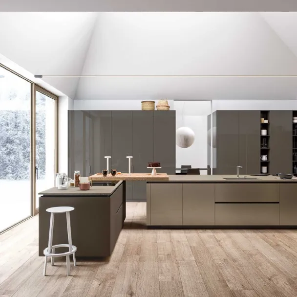 Cucina Moderne Logica L90 in laccato Platino Opaco di Valdesign