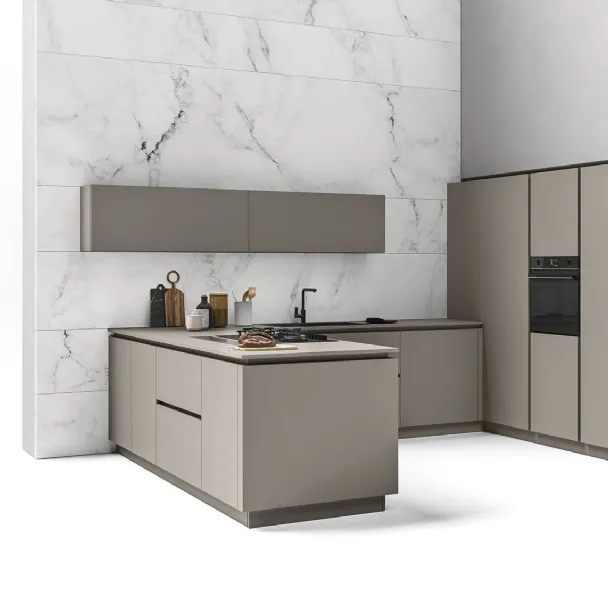 Cucina Moderne Logica LO laccata Aghata con Maniglie Gola di Valdesign
