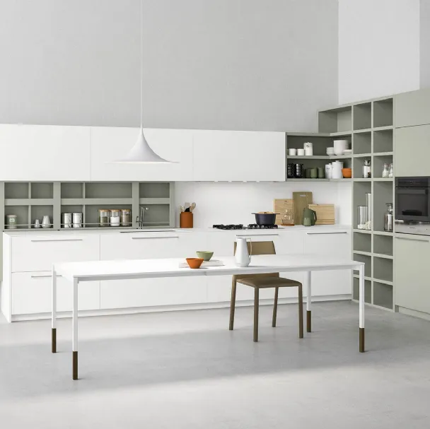 Cucina Moderne Logica LO in Laccato The Verde e Bianco di Valdesign