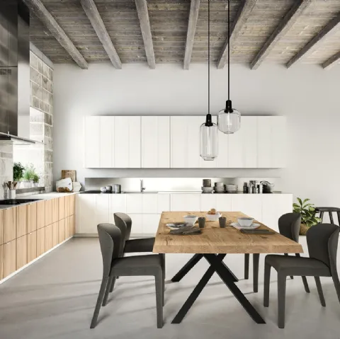 Cucina Moderna angolare Maggiorana 03 finitura Olmo Chiaro e laccato opaco Bianco di Valdesign