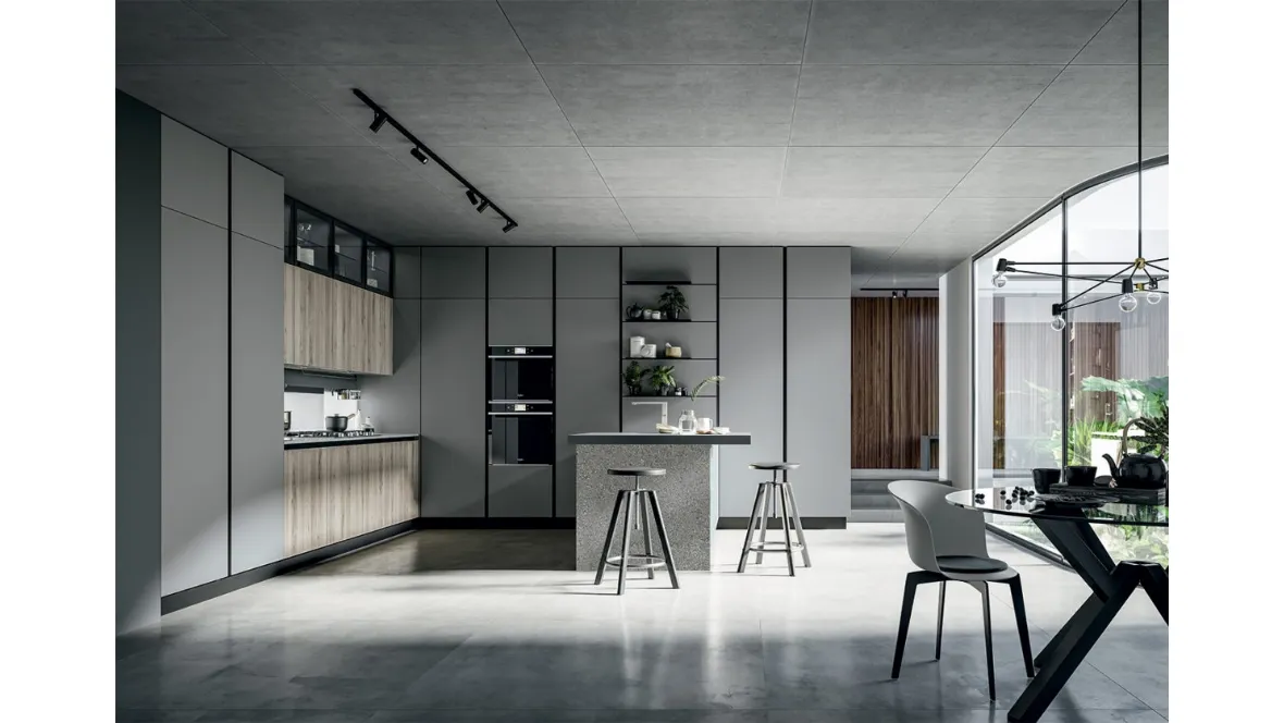 Cucina Moderna Round con Isola in laminato Rovere grano e Pet Selenio Matt di Arredo3