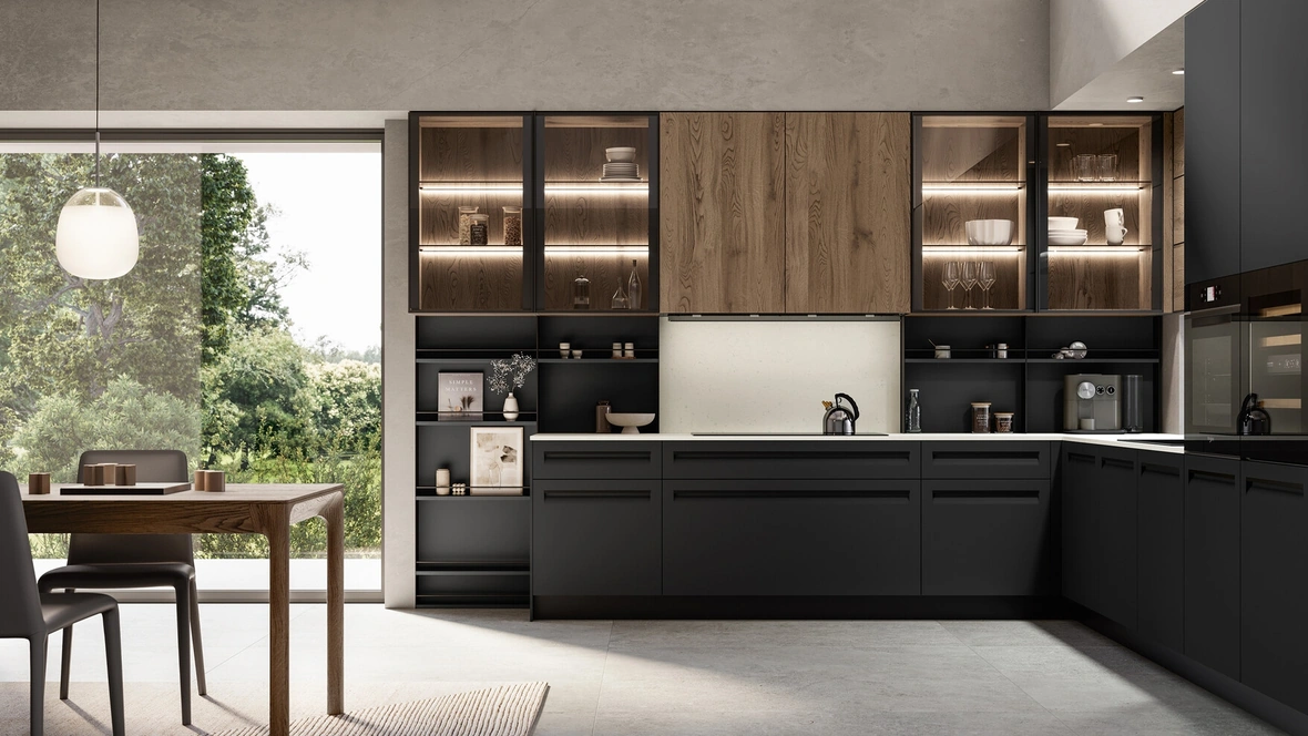 Cucina Moderna angolare in Pet e impiallacciato rovere Tekna di Arredo3